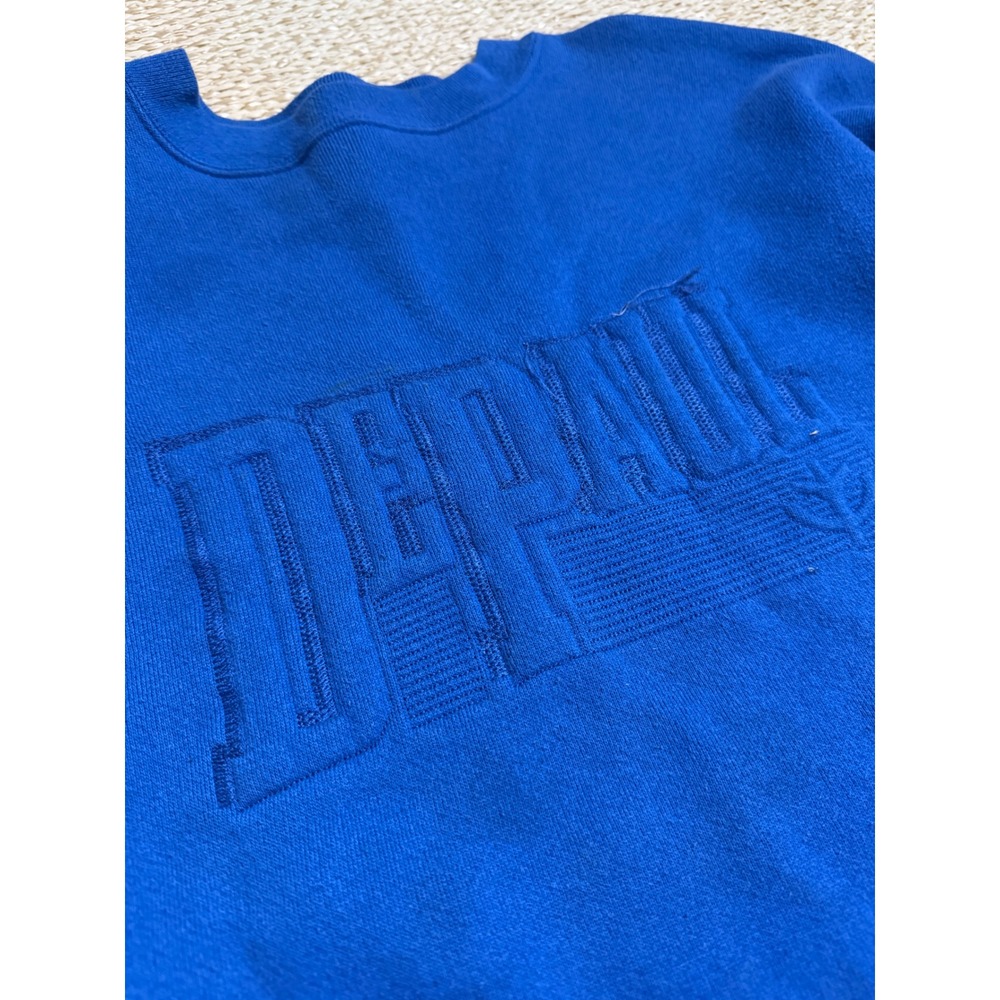 Vintage Velva Sheen DePaul University Sweatshirt Blue Embroidered Mens Large USA